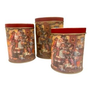 Festive Santa Claus Nesting Holiday Tins Set